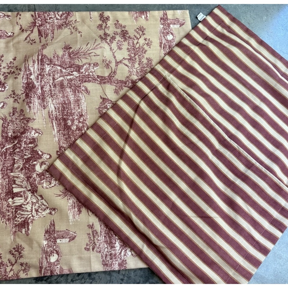Sherry Kline Reversible Toile Stripe Pillow Shams French Country Set of 2